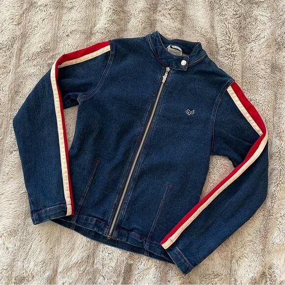 Fox Jackets & Blazers - Vintage Fox Racing Denim Racing Stripe Moto Jacket